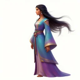side profile, maya ali, wind sorcerer, dota, robes, elegant, concept art, smooth, colorful psychedelic swirly magic ripples, oversaturated colors, by greg rutkowski, jesper ejsing, ilya kuvshinov, artgerm, mucha