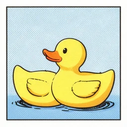 scanned image of newspaper cartoon strip, in colour, half tone, rubber duck quacks,
