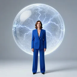 angela basset aged 2 5 wearing a smart blue suit looks intently into the distance a large transparent sphere sparking with electrical energy dominates the background, photography by fred palacio medium full shot still from bladerunner 2 0 4 9, sci fi, bladerunner, canon eos r 3, f / 3, iso 2 0 0, 1 / 1 6 0 s, 8 k, raw, unedited