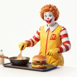 Ronald McDonald cooking burgers by beksinski