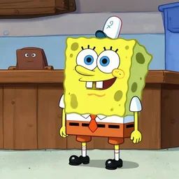 frame from the tv show spongebob squarepants ( 2 0 0 0 ), bubble bass in orange prison overalls taking the stand in his trial in court