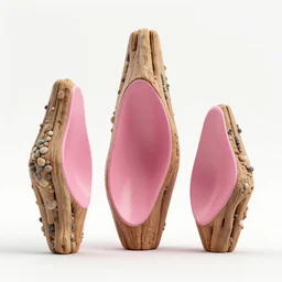 a menhir made from driftwood, pink pla plastic, pebbles, zaha hadid, organic shape, parametric design, concept art, cinema 4 d, high - res, white background