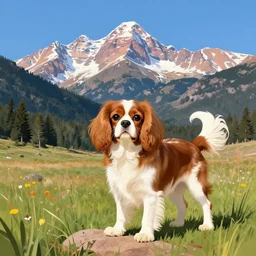 cavalier king charles spaniel, in maroon bells, aspen, colorado, art by artgerm