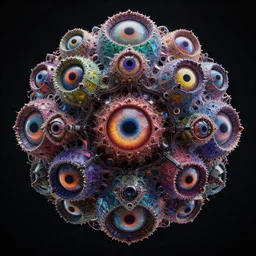 a multicolor fractal mandelbulb god with multiple eyes by alex gray and android jones, concept art, sharp angles, robot, octane render, 8 k, unreal engine