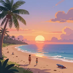 solarpunk beach at sunset trending on artstation
