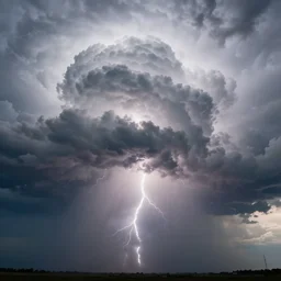 an immense cloud of thunderstorm surrounded by a bright backlit light, surreal, landscape, awe inspiring, supernatural, epic scene, dramatic
