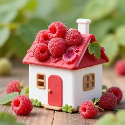 a tiny raspberry house, photorealistic