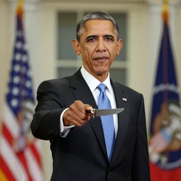 obama holding a knife towards the camera