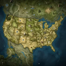 united states in the style of the elden ring map