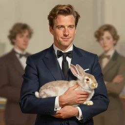 kelsey grammer, cinematic, wearing a leisure suit, holding a rabbit, elegant, highly detailed, digital painting, artstation, smooth, hard focus, illustration, art by jessica rossier and and brian froud