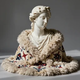 “Apollo sculpture with a fluffy Persian carpet wrapped around it, 4k photo, great light and shadows, Sony 175mm”