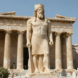 colossal statue of an old king at the entrance of an ancient greek harbor, greg rutkowski, 8 k, shallow depth of field, intricate detail, concept art,