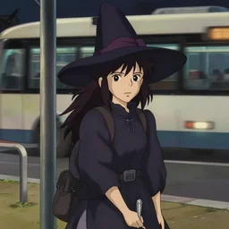 a wholesome animation visual key shot of a littlewitch in a bus stop waiting for a bus, studio lighting delicate features finely detailed perfect face directed gaze, gapmoe yandere grimdark, trending on pixiv fanbox, painted by greg rutkowski makoto shinkai takashi takeuchi studio ghibli, octane render