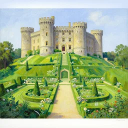 a beautiful painting of a single castel with a huge green garden by greg rutkowski and thomas kinkade, trending on artstation