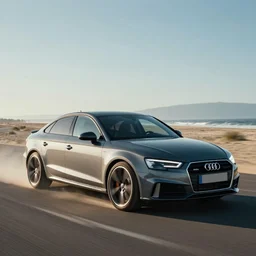 a fast audi drives on the beach, cinematic