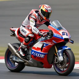 portrait epic armored motogp bike with red blu and white accent. highly detailed, digital painting, concept art, smooth, sharp focus, illustration, art by greg rutkowski