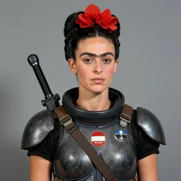 a beautiful portrait of a space bounty hunter by frida kahlo trending on artstation