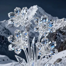 portait crystal flowers, octane render uhd, filmic lighting, cinematic art shot, hyperrealistic, hyperdetailed, super detailed, 8 k, high resolution, 8 k uhd, mega high white mountain, midnight