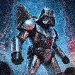 a macro closeup film still photo of the chrome darth vader storm trooper cylon warror in a massive mass effect halo robot factory at night,blue haze, volume metric lighting, retracing, unreal, concept art cyperpunk video game poster design with intricate details :: action, gears of war, smoke, post apocalyptic, deathstar, Battlestar Galactica, neon lighting, lens flare, rich vibrant colors, High contrast, blizzard concept artist, acrion, Ralph McQuarrie, Roger Deakins, syd mead