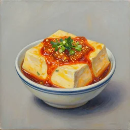 A mapo tofu sculpture album cover, by Jama Jurabaev, oil on canvas