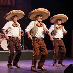 3 grandpas wearing mexican hats and twerking on a stage near the grip ripper, realistic faces, photorealistic