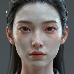 a close up of a female face with plastic skin, sci-fi style, 3d digital art, high quality render, unreal engine 5, washed colors, Chie Yoshii, octane render,