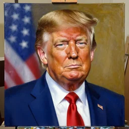 donald trump painting a self portrait on the canvas