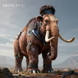 full body photograph cybernetic mammoth in the style of horizon zero dawn, extremely detailed. dslr. 5 0 mm.