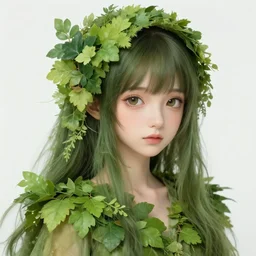 character concept art of ssunbiki as a dryad | | foliage clothing, cute - fine - face, pretty face, realistic shaded perfect face, fine details by stanley artgerm lau, wlop, rossdraws, james jean, andrei riabovitchev, marc simonetti, and sakimichan, trending on pixiv fanbox
