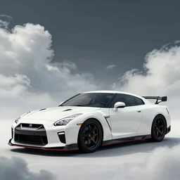 a random crossover design sport car in a utopia world, painted in white. art by filip hodas. clouds by rhads. car by nissan.