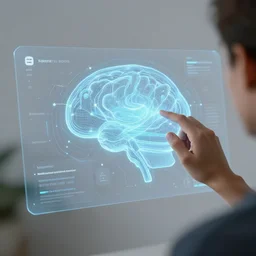 Person using a holographic 3d mind map. User interface. Award-winning. UX/UI. User experience. Natural intuitive expressive. Multi-layered. Graspable. Easy. Complex.