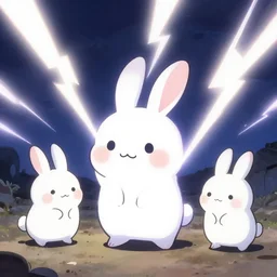 cute bunnies made out of lightning!!!, thunder, drawn by cute deviantart, artgerm, kyoto animation, ufotable, anime, trigger