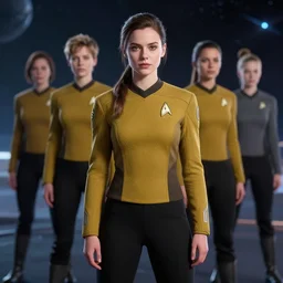 full body young eva green portrait, star fleet uniform, space background, art by artgerm, wlop, loish, ilya kuvshinov, 8 k realistic, hyperdetailed, beautiful lighting, detailed background, depth of field, symmetrical face, frostbite 3 engine, cryengine,