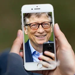 close up photo exposed, of bill gates using an iphone, taken on pentax k 1 0 0 0, fully detailed