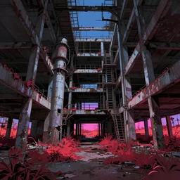 a beautiful very detailed anime illustration of industrial architecture abandoned architecture building urbex corridor unfinished building by alvaro leite siza vieira, neon noir infrared lake fisheye, archdaily, wallpaper, highly detailed, trending on artstation.