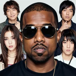 portrait of kanye west, reflecton in sunglasses, maga by yoichi hatakenaka, masamune shirow, josan gonzales and dan mumford, ayami kojima, takato yamamoto, barclay shaw, karol bak, yukito kishiro