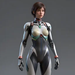 a woman in a body suit with a robot suit on, an ambient occlusion render by masamune shirow, cgsociety, neo - figurative, daz 3 d, ambient occlusion, cryengine