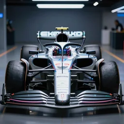 cybernetic formula 1 driver, backlit, mirrors on background, glowing eyes, 5 0 mm bokeh,