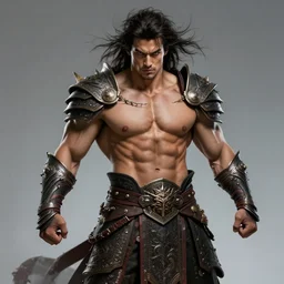 a ruthless handsome muscular abdomen man paladin, 8 k, full body fighting hyperrealistic, windy hair dragon slayer, hyperdetailed, symmetrical face and body high fantasy portrait by laura sava