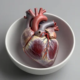 anatomical hearts [ within bowl ]!!! resting on table, trending on artstation, cgsociety, [ overhead view ]!!, 4 k quality, intricately defined, professional photography, complexly detailed, polycount