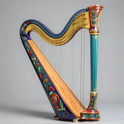 a multi colored painted harp. realistic, intricate, artstation, masterpiece