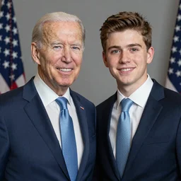 A portrait photo of joe biden teams up with a teenage joe biden, perfect faces, 50 mm, award winning photography