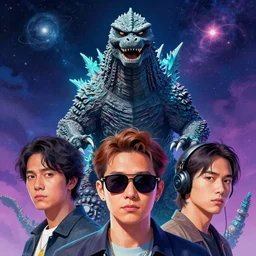 a portrait of godzilla with sunglasses in front of the camera by inio asano, beeple and james jean, aya takano color style, 8 k, super detailed, night sky, digital art, digital painting, celestial, majestic, colorful, artstation, micro details