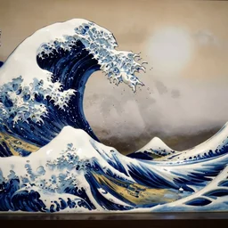 A statue by Hokusai and Hasui Kawase