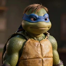 leonardo ninja turtle, realistic, soft light, photograph, movie still