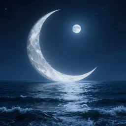 half moon ocean calm waves moonlight bright starry night sky, Game of Thrones, volumetric lighting, fantasy artwork, very beautiful scenery, very realistic painting effect, hd, hdr, cinematic 4k wallpaper, 8k, ultra detailed, high resolution, artstation