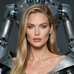 portrait of christine turlington as queen of future robotic world, by jan van eyck