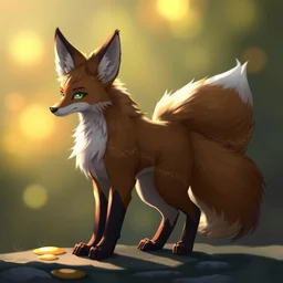 an anthropomorphic fox fursona with a fluffy tail, backlighting, digital art, furry art, trending on furaffinity, fantasy art, by kawacy
