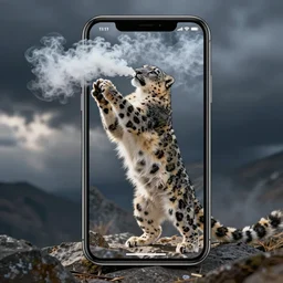 snow leopard doing tricks with vape clouds, iPhone photo