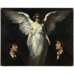 oil painting on wood. 1 8 9 6. angel blinded by darkness.. by herbert james draper, sir lawrence alma - tadema, john william godward. epitome of victorian era.. cinematic criterion composition by kurosawa, kubrick. still painting.
